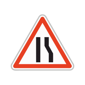 Panneau de danger signalant une chaussée rétrécie à droite proposé par Ingénia