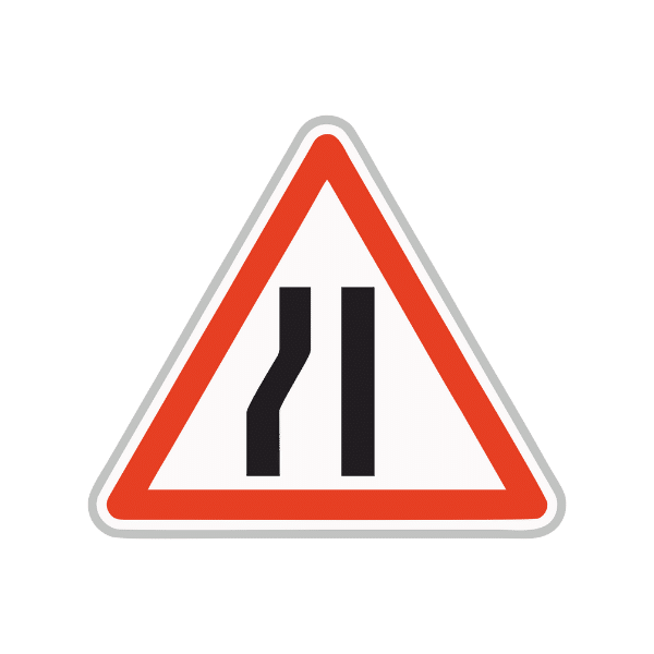 Panneau de danger signalant une chaussée rétrécie à gauche proposé par Ingénia
