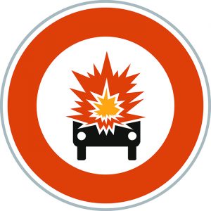 B18a - Interdiction aux véhicules avec marchandise explosive